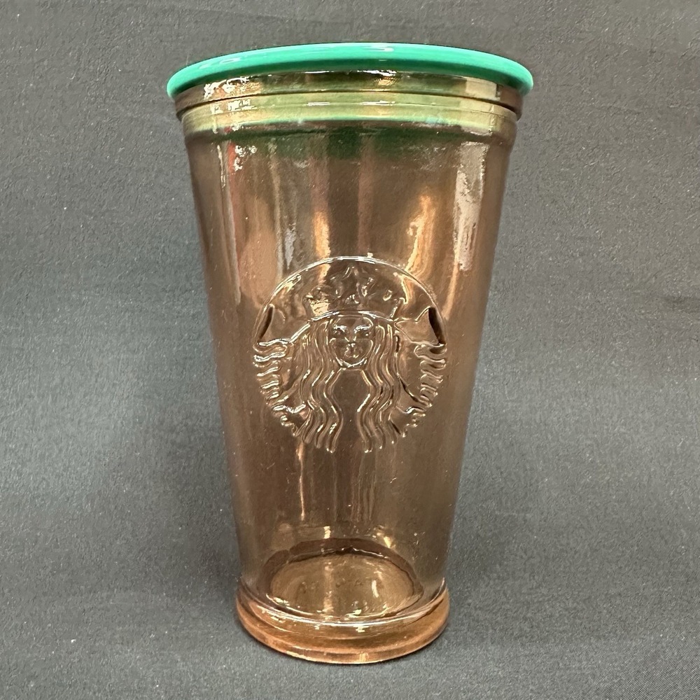 Starbucks 16 oz Glass Tumbler With Lid,  Spain,‎ 6"Brown Green - Picture 4 of 11